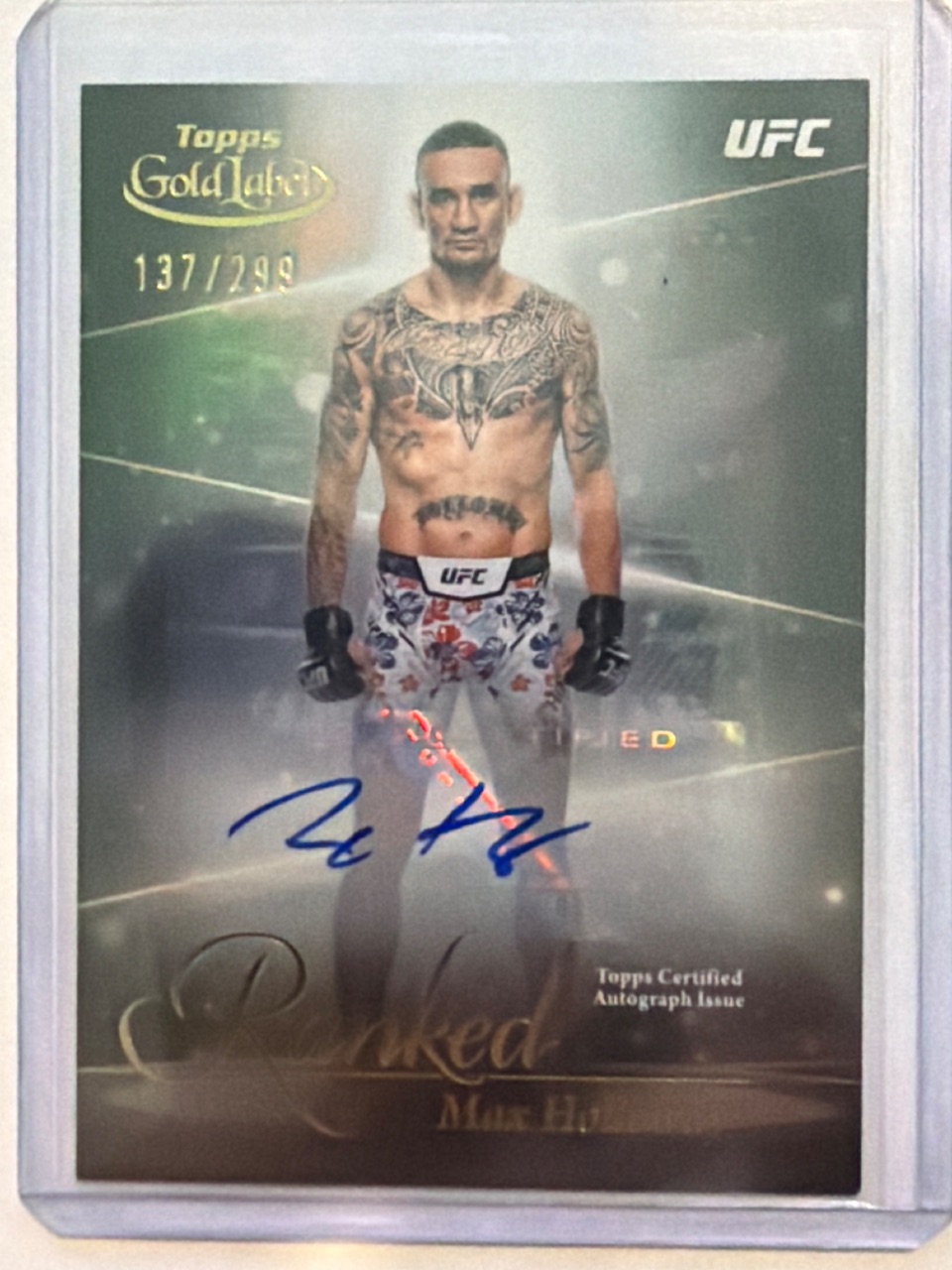 Max Holloway 2024 Topps Gold Label UFC Ranked Autograph 137/299 #RIK-MHO — 2024 · 2024 Topps Gold Label UFC · Max Holloway · Ranked Ink · autograph · raw