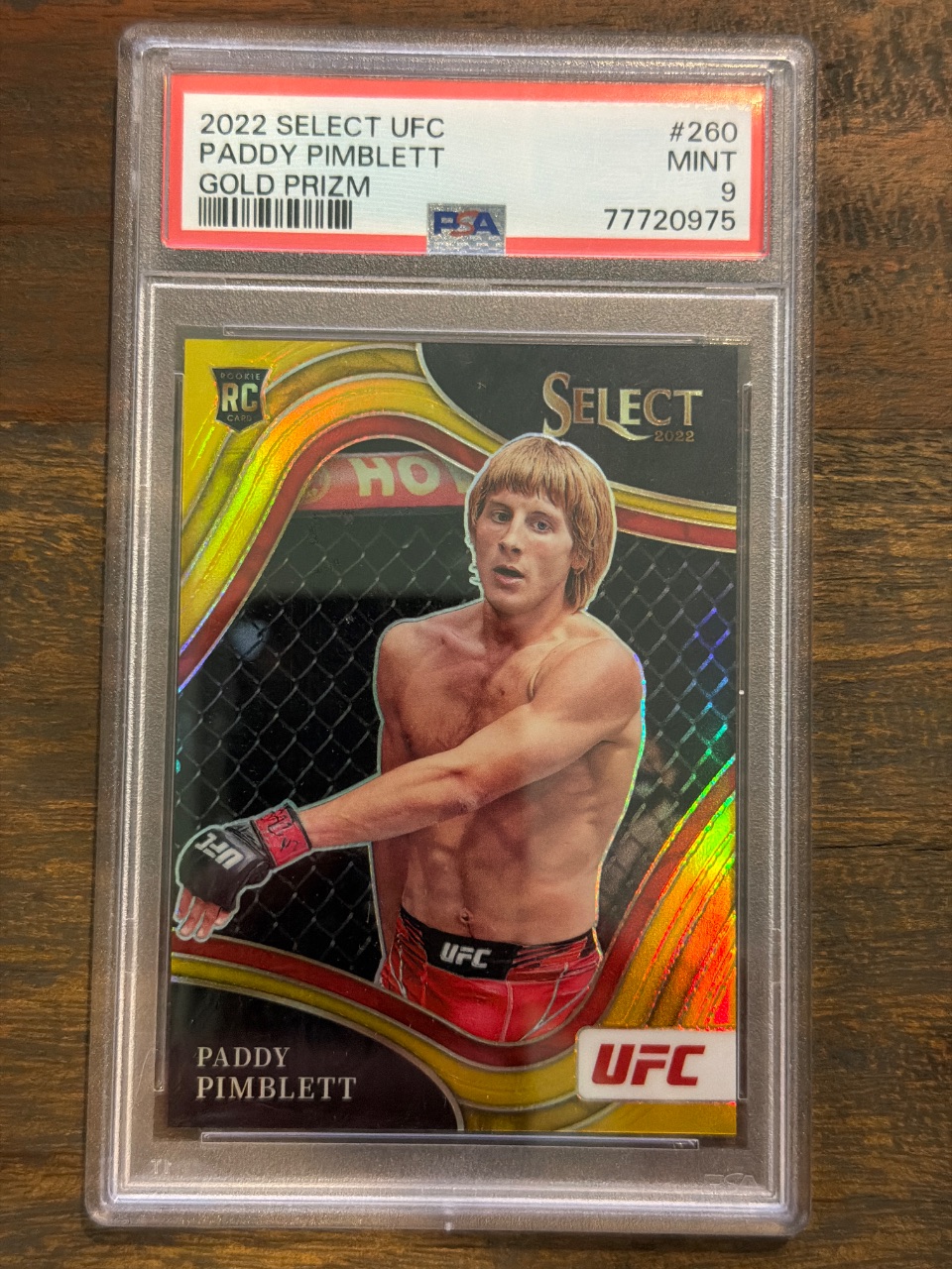 Paddy Pimblett RC 2022 Select UFC Octagonside Gold Prizm /10 #260 — 2022 · 2022 Panini Select UFC · Paddy Pimblett · Octagonside Gold Prizm · PSA 9