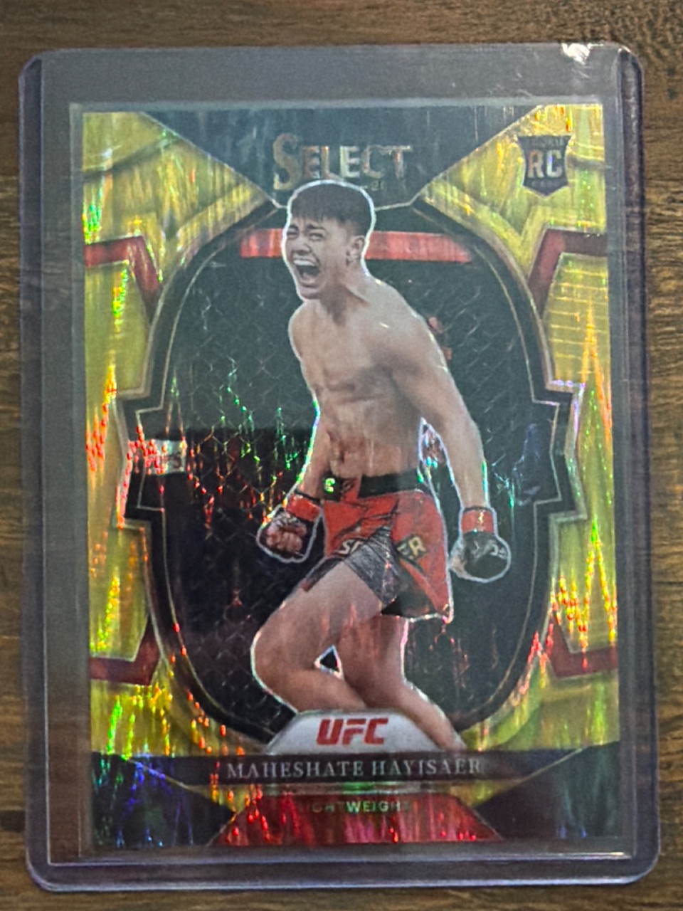 MAHESHATE HAYISAER RC 2023 Panini Select UFC Concourse Gold Flash Prizm /10 #49 — 2023 · 2023 Panini Select UFC · Maheshate Hayisaer · Concourse Gold Flash Prizm · raw