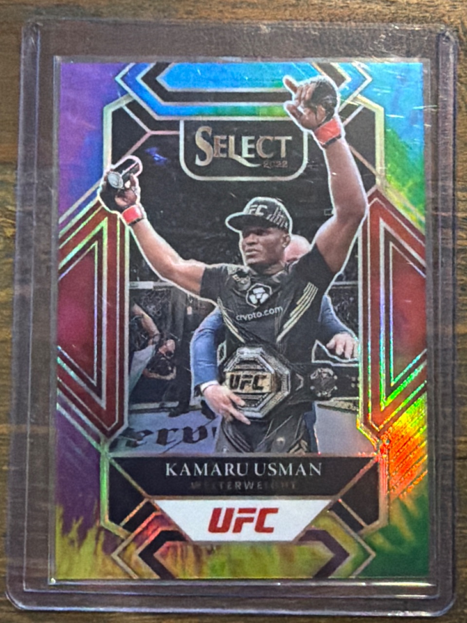 Kamaru Usman 2022 Panini Select UFC Mezzanine Tie-dye Prizm #389 — 2022 · 2022 Panini Select UFC · Kamaru Usman · Mezzanine Tie-dye Prizm · raw