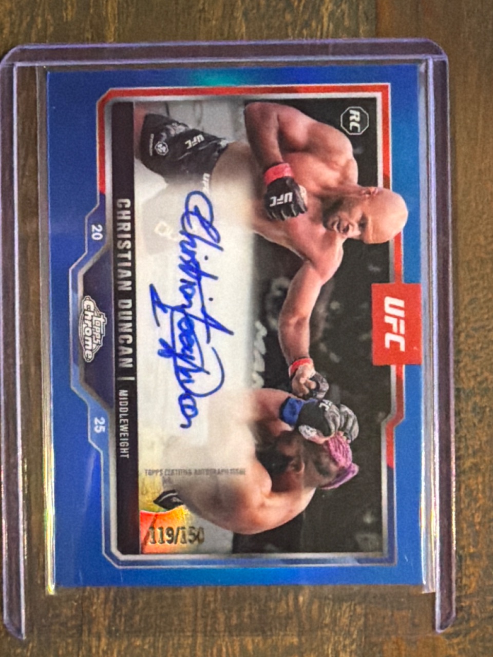 CHRISTIAN DUNCAN RC 2025 Topps Chrome UFC Rookie Signature Card Blue Refractor /150 #CRA-CD — 2025 · 2025 Topps Chrome UFC · Christian Duncan · Rookie Signature Card Blue Refractor · autograph · raw