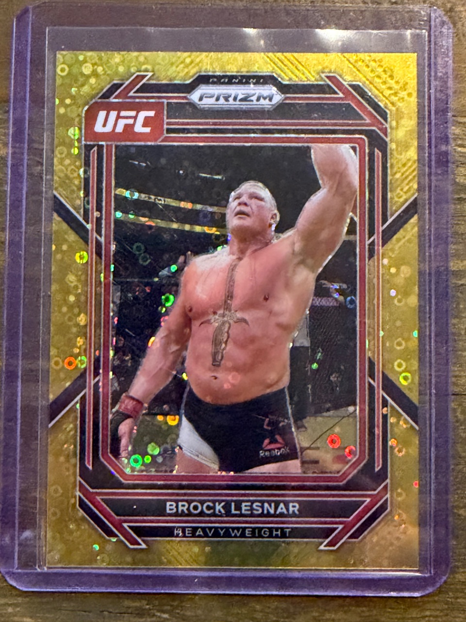 Brock Lesnar 2023 Panini Prizm UFC Gold Disco Prizm #143 — 2023 · 2023 Panini Prizm UFC · Brock Lesnar · Gold Disco Prizm · raw